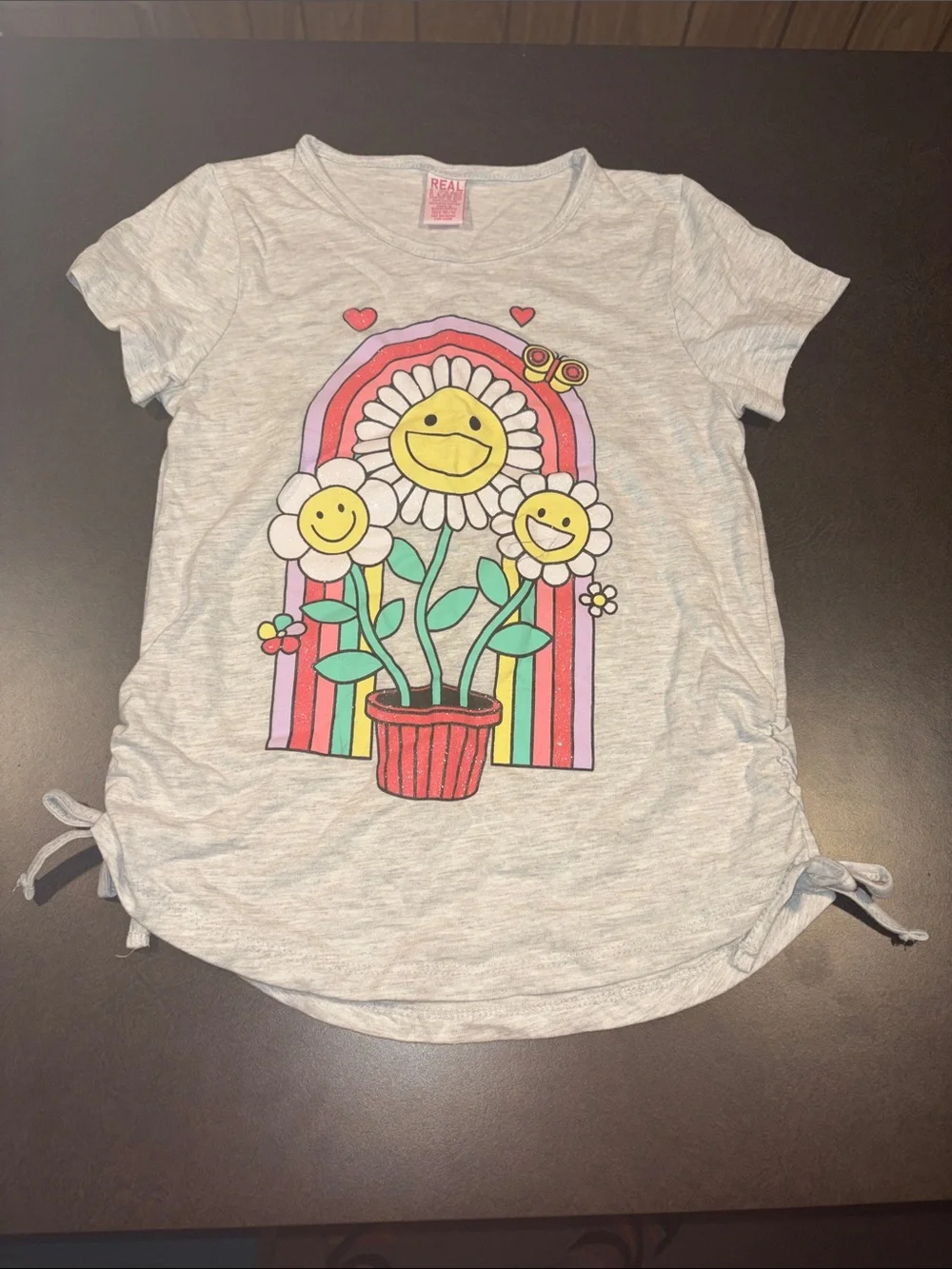 Girls' Gray Rainbow Daisy Graphic Tee